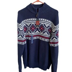 🆕 Izod Peacoat 1/4 Zip Sweater Fair Isle Size XXL